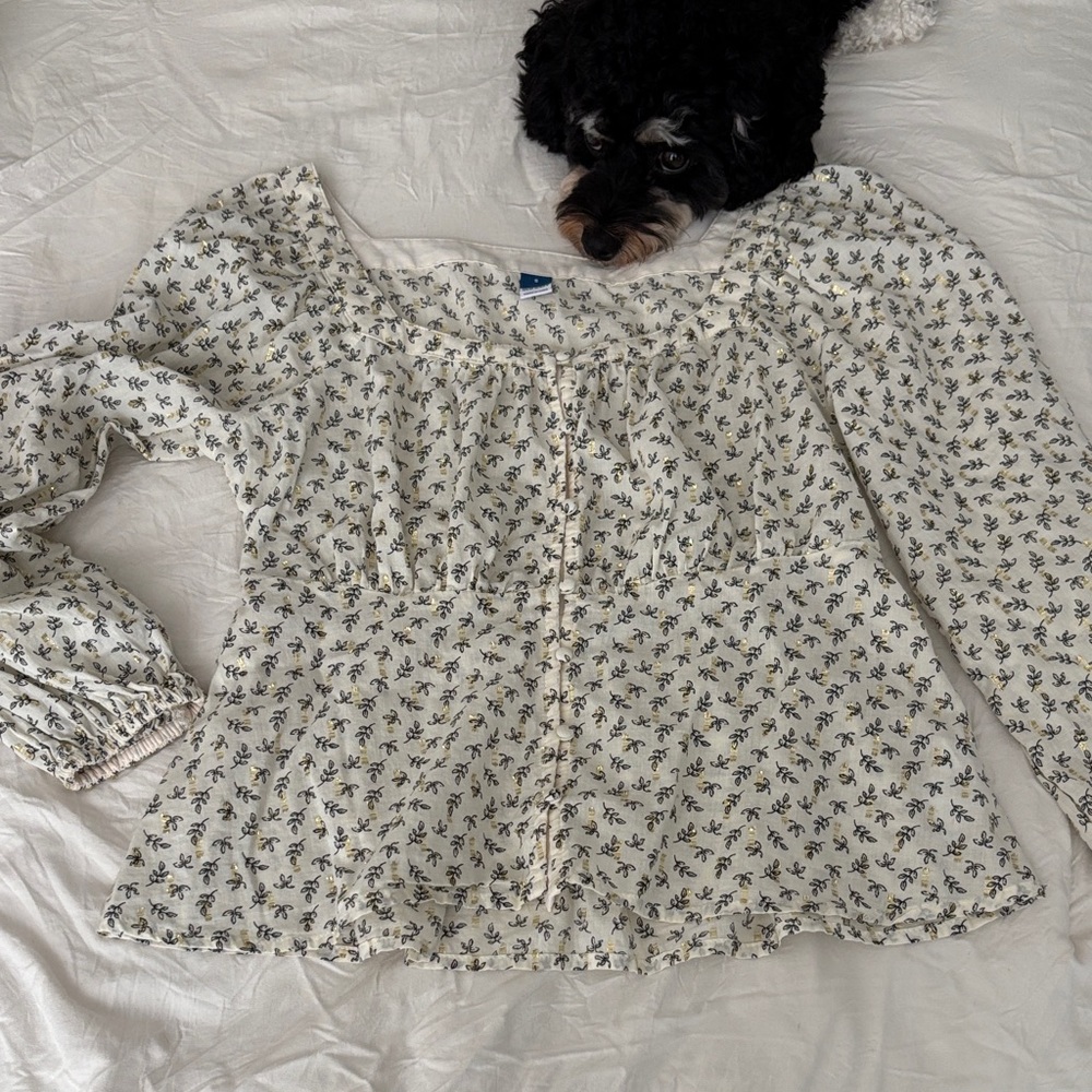 Old Navy Floral Print Blouse - Cream and Black